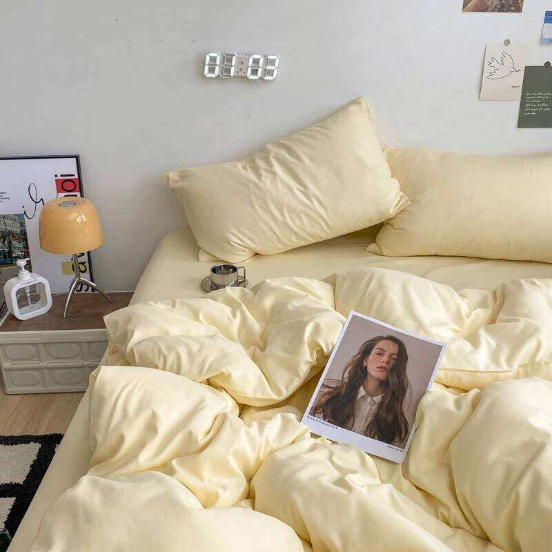 2025 new contrasting washed cotton four-piece student dormitory solid color bed sheet quilt cover three-piece set Y260124