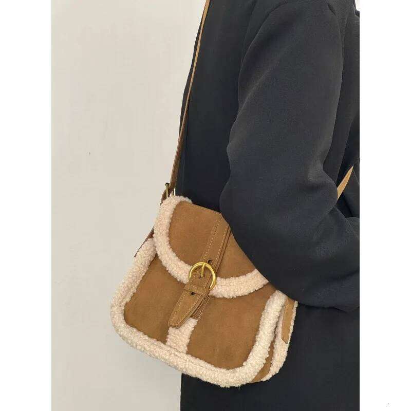 1pc Autumn and Winter Imitation Lamb Fur Women's Korean Version Retro Style Trend Single Shoulder Crossbody Bag XJ260125