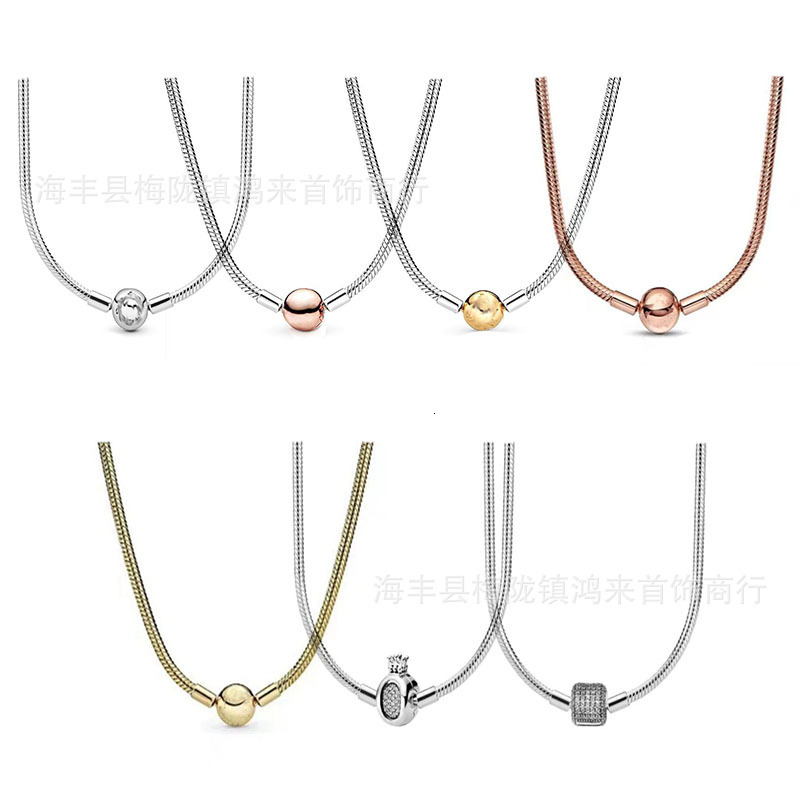 Pandorabraclet Necklace Designer Pandorajewerly Necklace For Woman Man Jewerly Round Buckle Head Necklace DIY Color Rose Gold Snake Bone Chain Basic Necklace