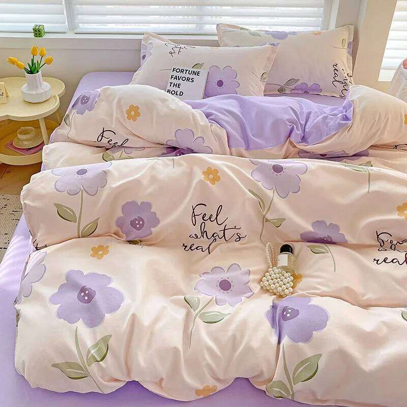 For 4pcs, 100% cotton bedding set, four piece sheet comfort girly fresh style couple bed comforter set Y260124
