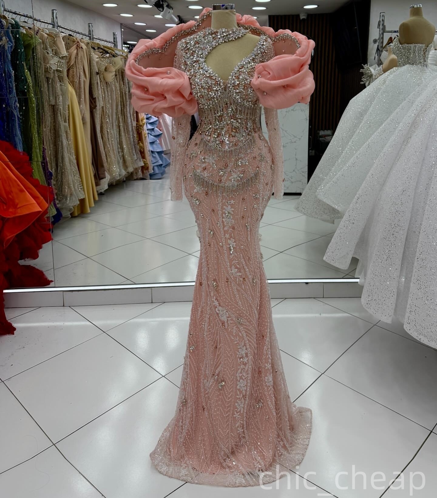 Aso Ebi Pink Mermaid Prom Dresses 2026 Beaded Crystals Tassels Sequined Evening Formal Party Second Birthday Engagement Gowns Dress For Special Occasi