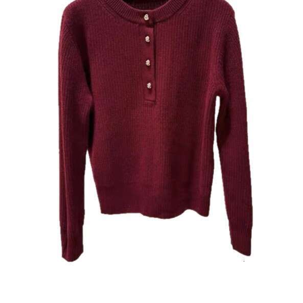 2026 Autumn/Winter New French Elegant Classic Round Neck Hoodie Knitted Ribbed Metal Buckle Multi functional Sweater