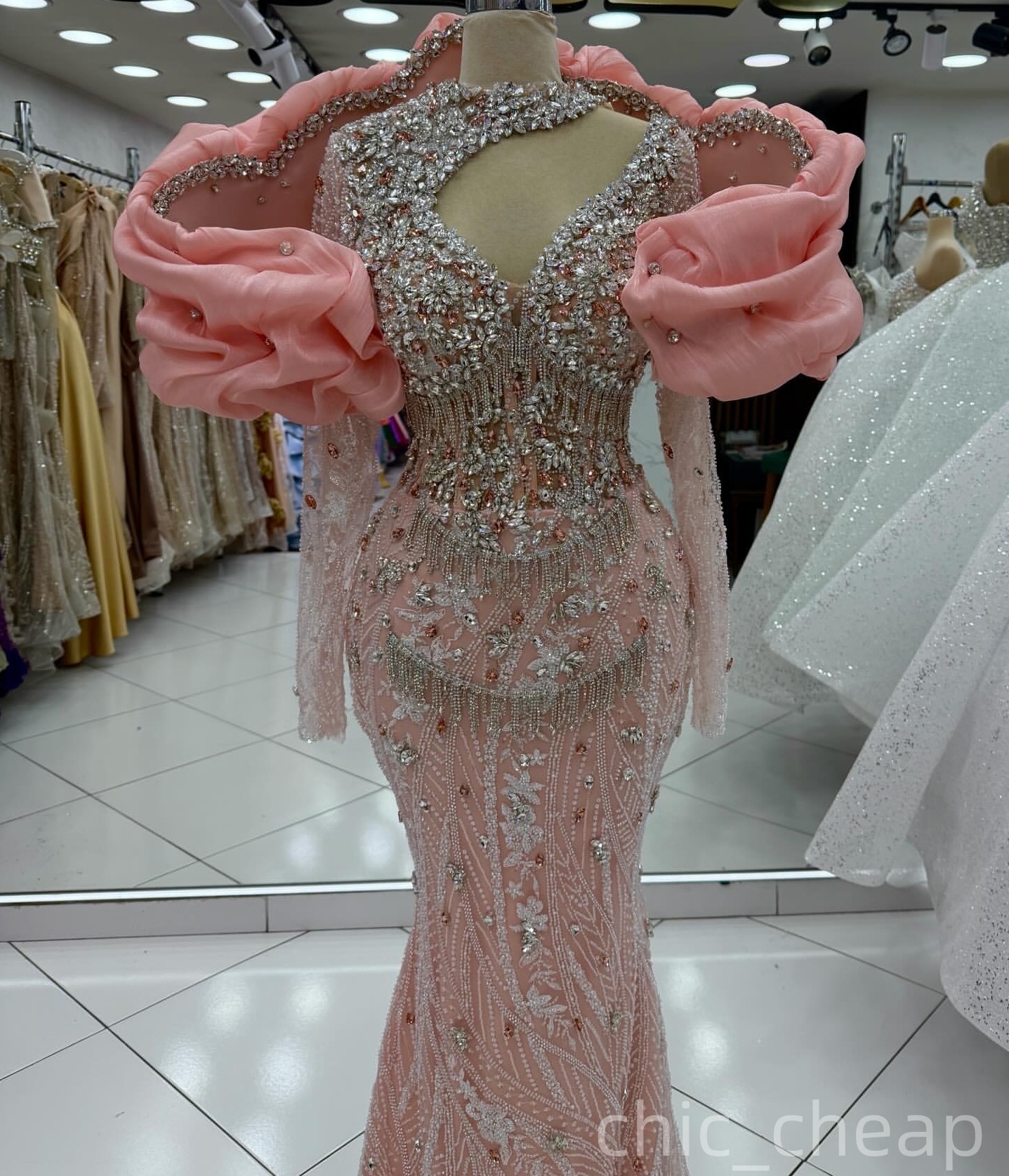 Aso Ebi Pink Mermaid Prom Dresses 2026 Beaded Crystals Tassels Sequined Evening Formal Party Second Birthday Engagement Gowns Dress For Special Occasi