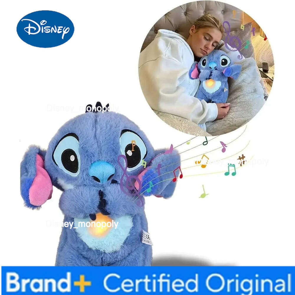 Disney 30CM Stitch Doll With Lighting Music Baby Sleeping Companion Sound Soothing Kawaii Plush Toy 2025 Breathing Toys H260126