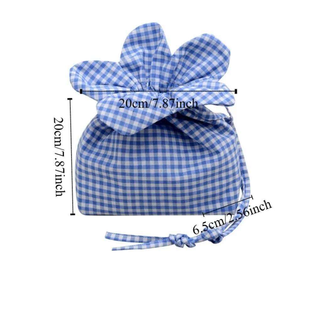 Cute Drawstring Portable Cloth Plaid Flower Crossbody Bundle Pocket Storage Ins Shoulder Bag Student XJ260125