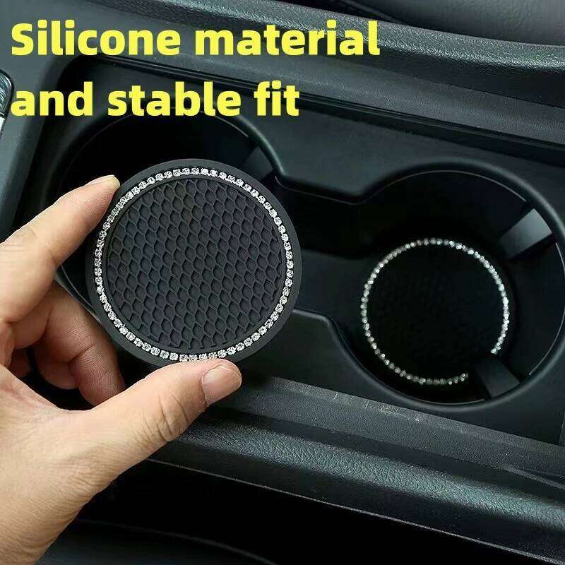 2pcs Non-slip Car Water Pad Crystal Rhinestone Rubber Mat for Bottle Holder Coaster Auto Interior Anti-skid Cup Holders 7cm