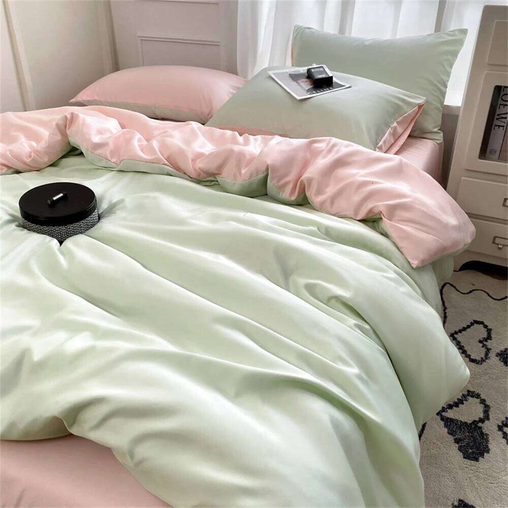 Washed Silk Bedding Duvet Pillowcase Bed Sheet Four Piece Set Quilt Cover Bedspreads Single Double King Bedroom Decor Y260124