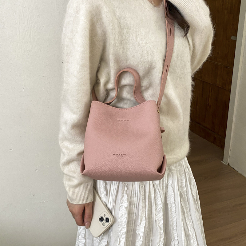 Lychee pattern women's handbag new fashion Korean niche bucket bag multifunctional Ins style shoulder bag crossbody bag