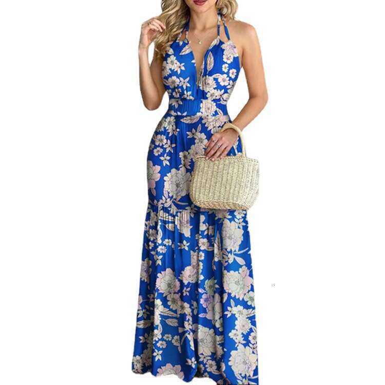 2026 designer's new summer fashion printed backless long skirt, European and American style women's skirt