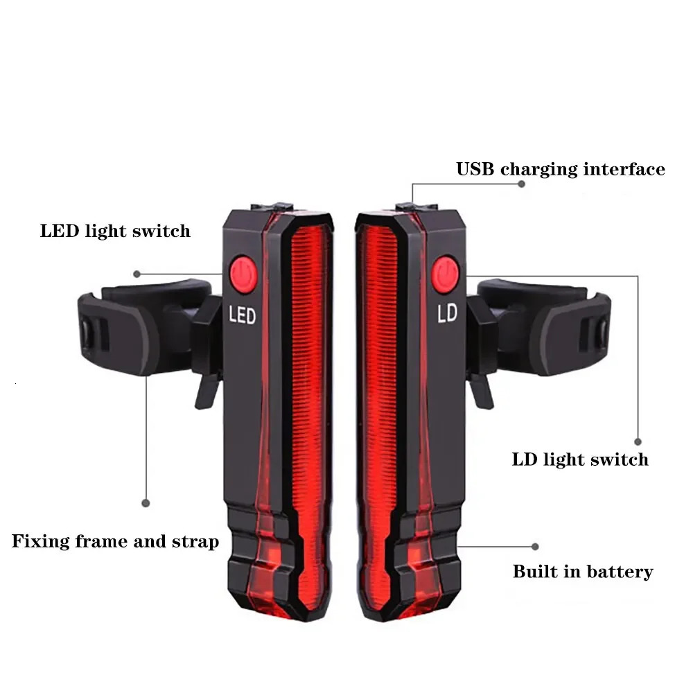 Bike Rear Light Laser Line Warning Lamp Waterproof Seatpost LED Light USB Rechargeable Road Bicycle Taillight 260121