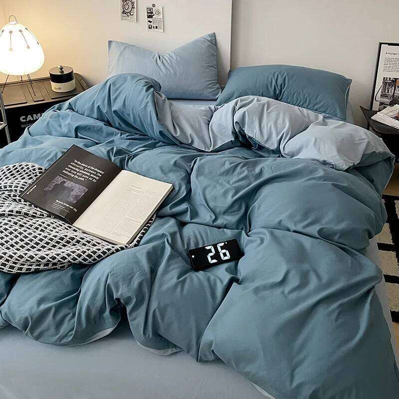 Solid color set of bed linens including a flat fitted sheet, and pillowcases Y260124