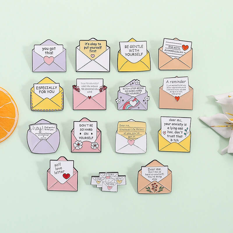 Creative Cute Love Letter Heart Cartoon Couple Badge Fun Expression Brooch