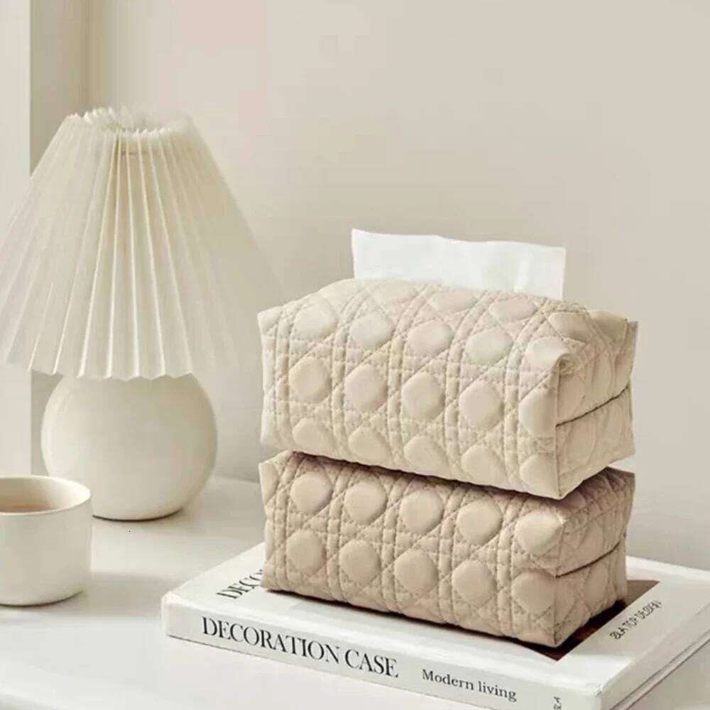 Vine Texture European Box Napkin Rhombus Leather Art Tissue Case Home Table Decoration Car Papers Dispenser Holder