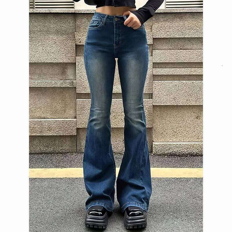 2025 Girls Concise Ins High Waist Flared Jeans Female Stretchy Bootcut Denim Pants Women Solid Color Thin Bell Bottoms Trousers C260126 - view 3