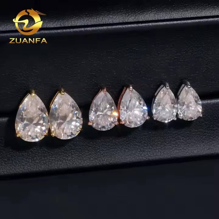 GRA Certificate Pear Cut 3prongs 925 Silver Jewelry Ear Studs Unisex Custom VVS D Moissanite Screw Back Stud Earrings