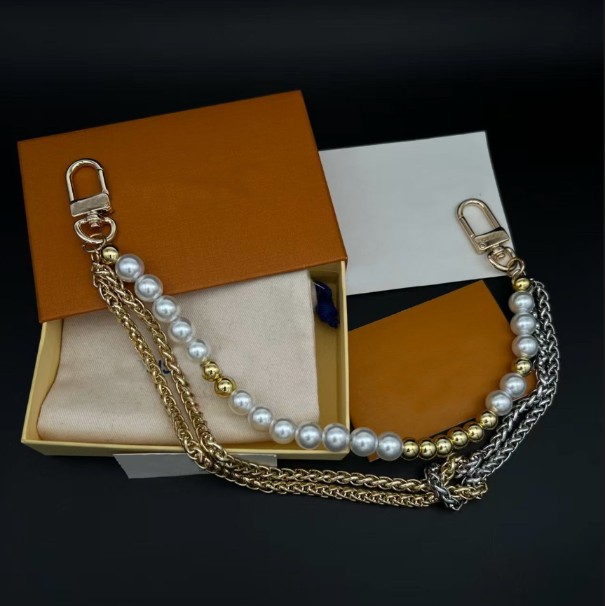bag charm designer handbag charm luxury keychain bag Accessory Circle buckle Pearl Long chain Love pendant quality stainless steel chain gift