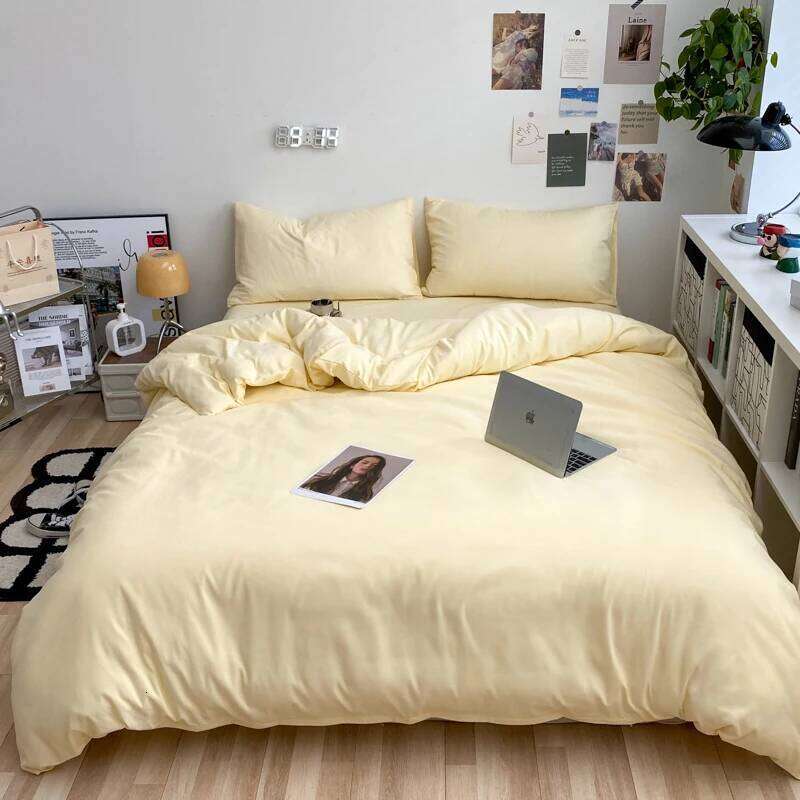2025 new contrasting washed cotton four-piece student dormitory solid color bed sheet quilt cover three-piece set Y260124
