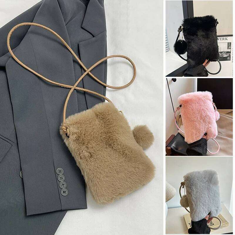Fashionable Plush Shoulder Large Capacity Soft Solid Color Travel Women's Mini Crossbody Phone Bag XJ260125