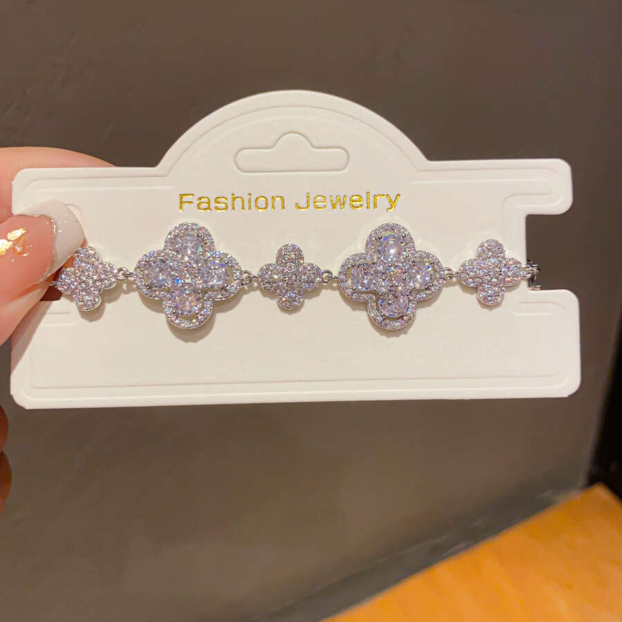 Jewelry Bracelets Korean Style Super Shiny Zircon Hollow Flower Light Luxury High-end Feel Bracelet Niche Fashion Exquisite for Women
