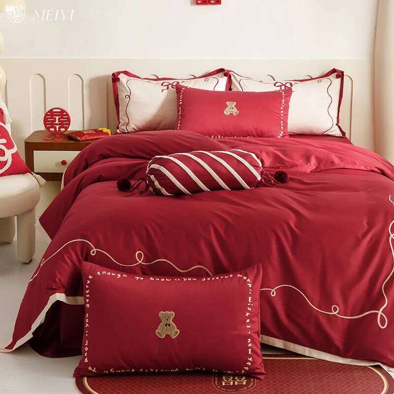 Customizable high-end wedding bed set four-piece big red pure cotton Y260124