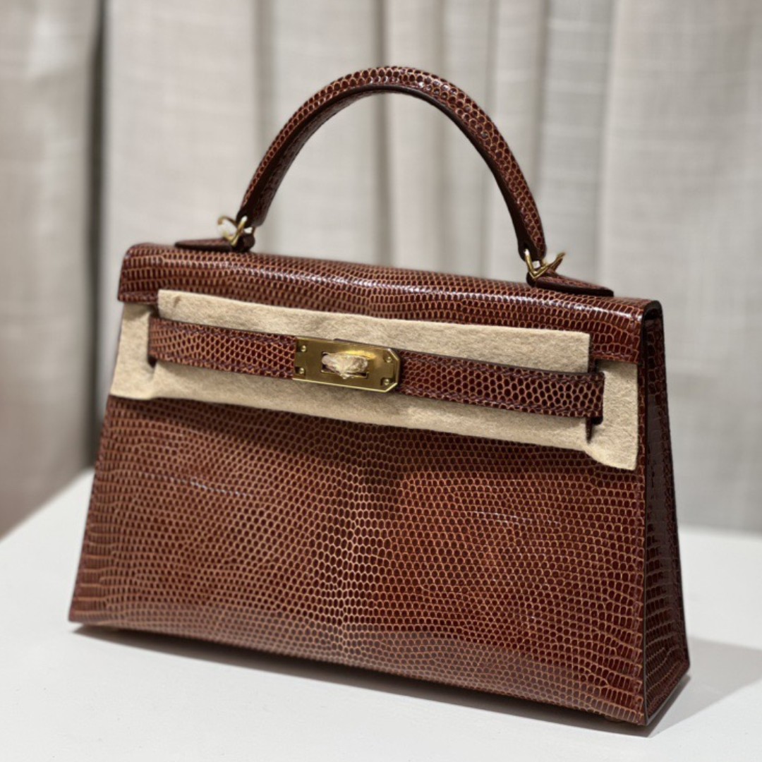 Mini Shoulderbag KL20cm shine real lizard deep brown 19A Mirror Quality Designer bag full Handmade bag Top Quality woman handbag Luxury shoulderbag Evening Bags