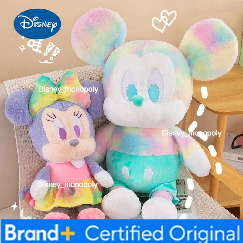 Disney Cartoon Glitter Mickey Mouse Plush Toy Colorful Couple Doll Set Cute Stuffed Animal Figure for Birthday Gift H260126
