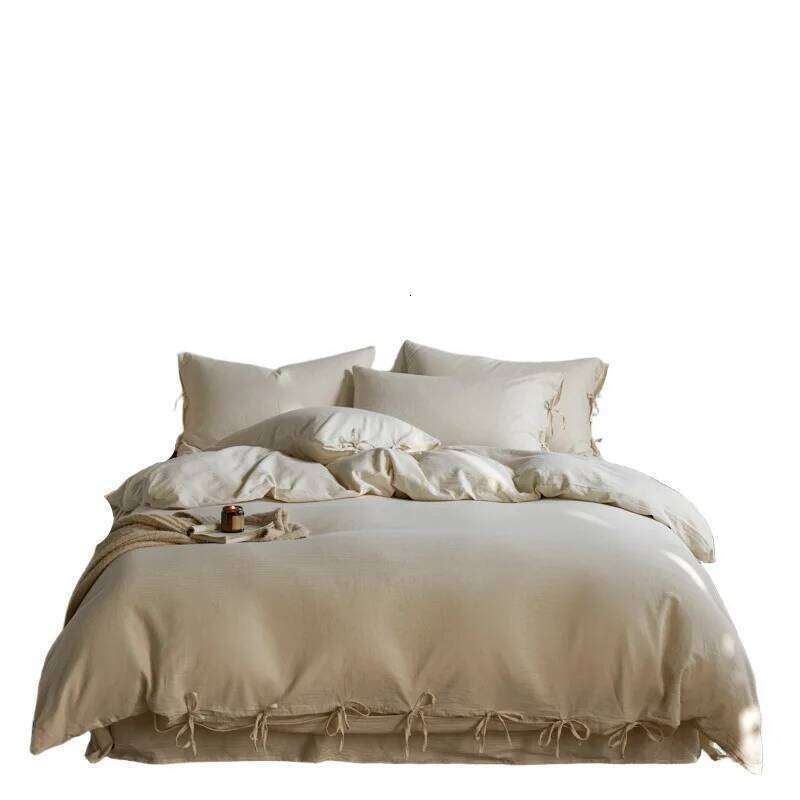 Japanese-style homestay wind and linen four-piece set, pure cotton quilt cover, bed sheet, bedding Y260124