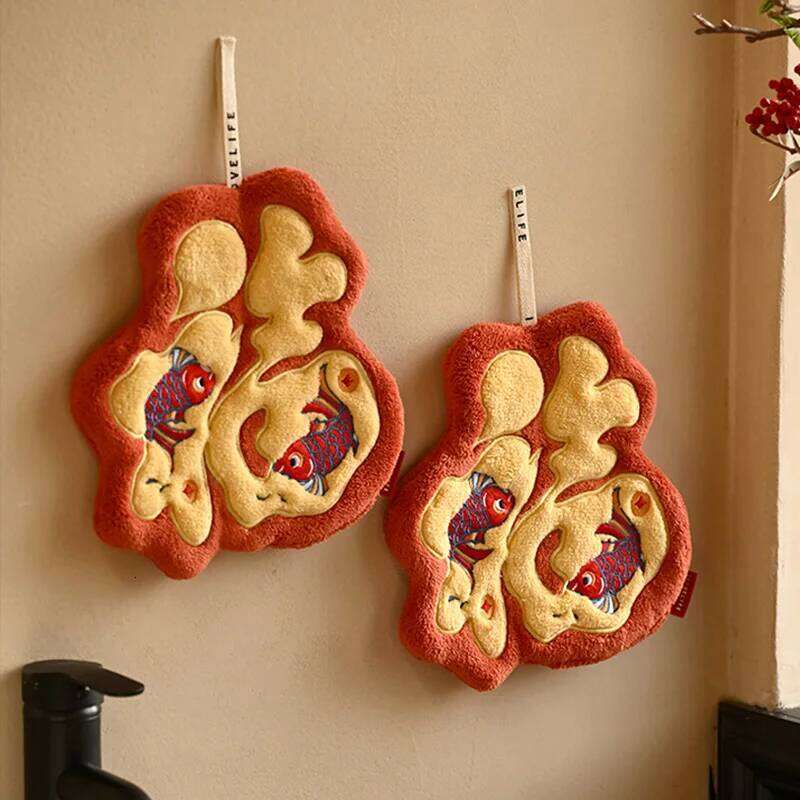 New Year Coral Fleece Chinese Wedding Red Hanging Bathroom Wash Hand Towel Super Soft Absorbent Handkerchief
