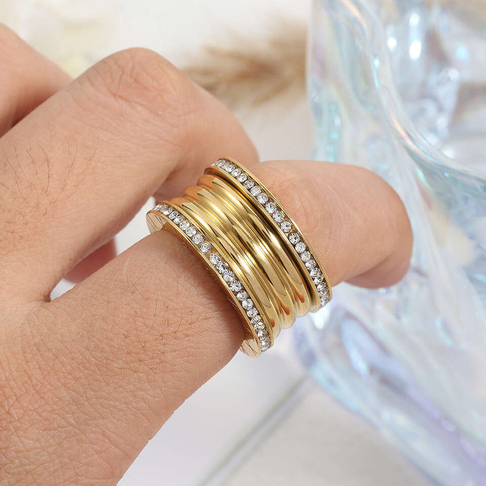 Round Diamond Small Arc Roman Wide Couple's Ring Fashionable New Double-Row Jewelry