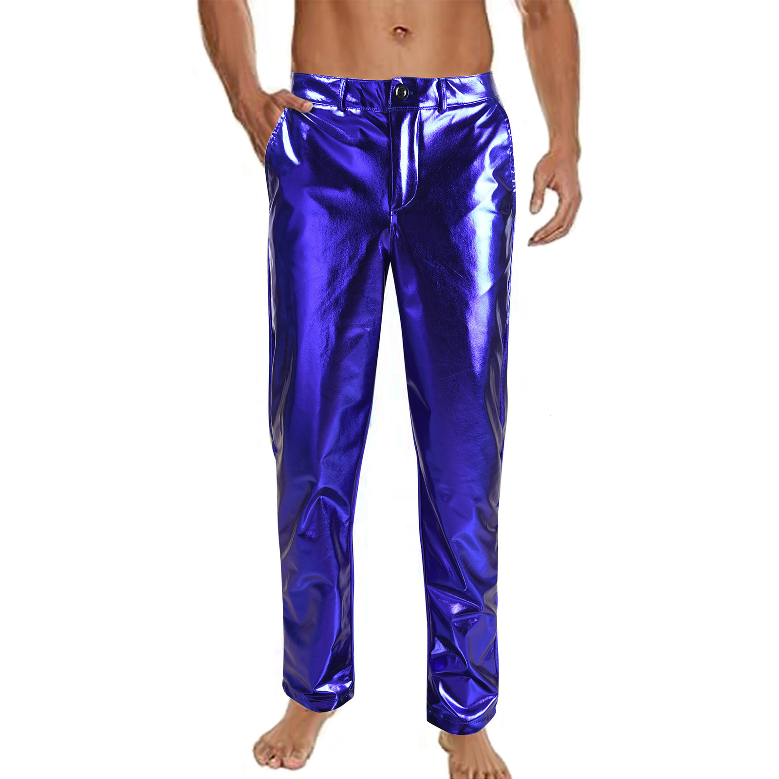 2025 Bulk 2025 Mens Metallic Shiny Wet Look Party Dance Straight Pants y250909