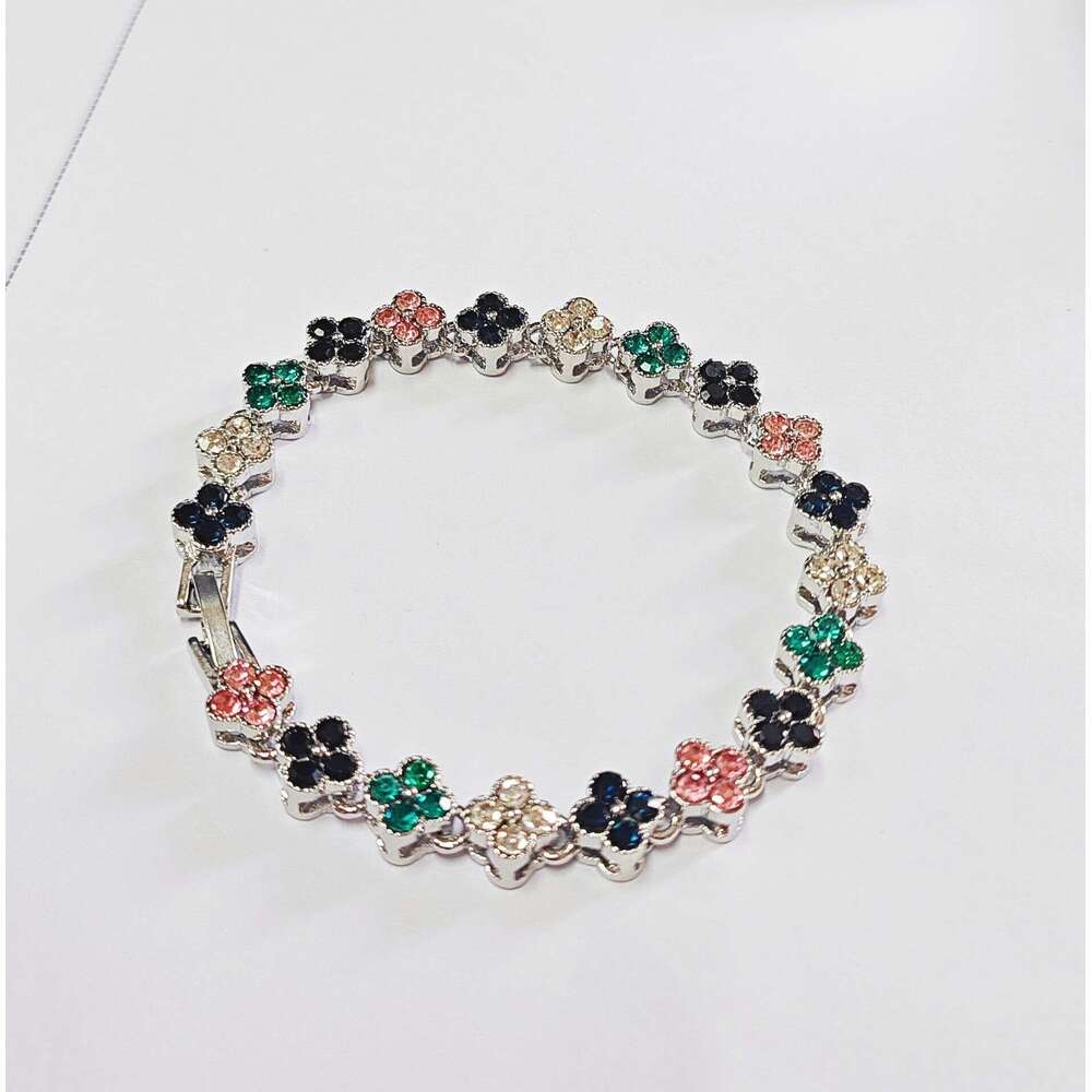 Colorful Diamond Fashion Light Luxury Crystal New Versatile Multi-Color Zircon Four-Leaf Clover Bracelet