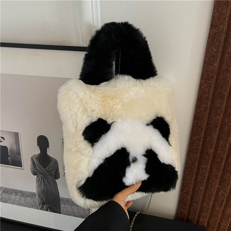 Autumn Winter New Panda Bucket Mini Tote Furry Cute Handheld Shoulder Crossbody Korean Style Women's Bag