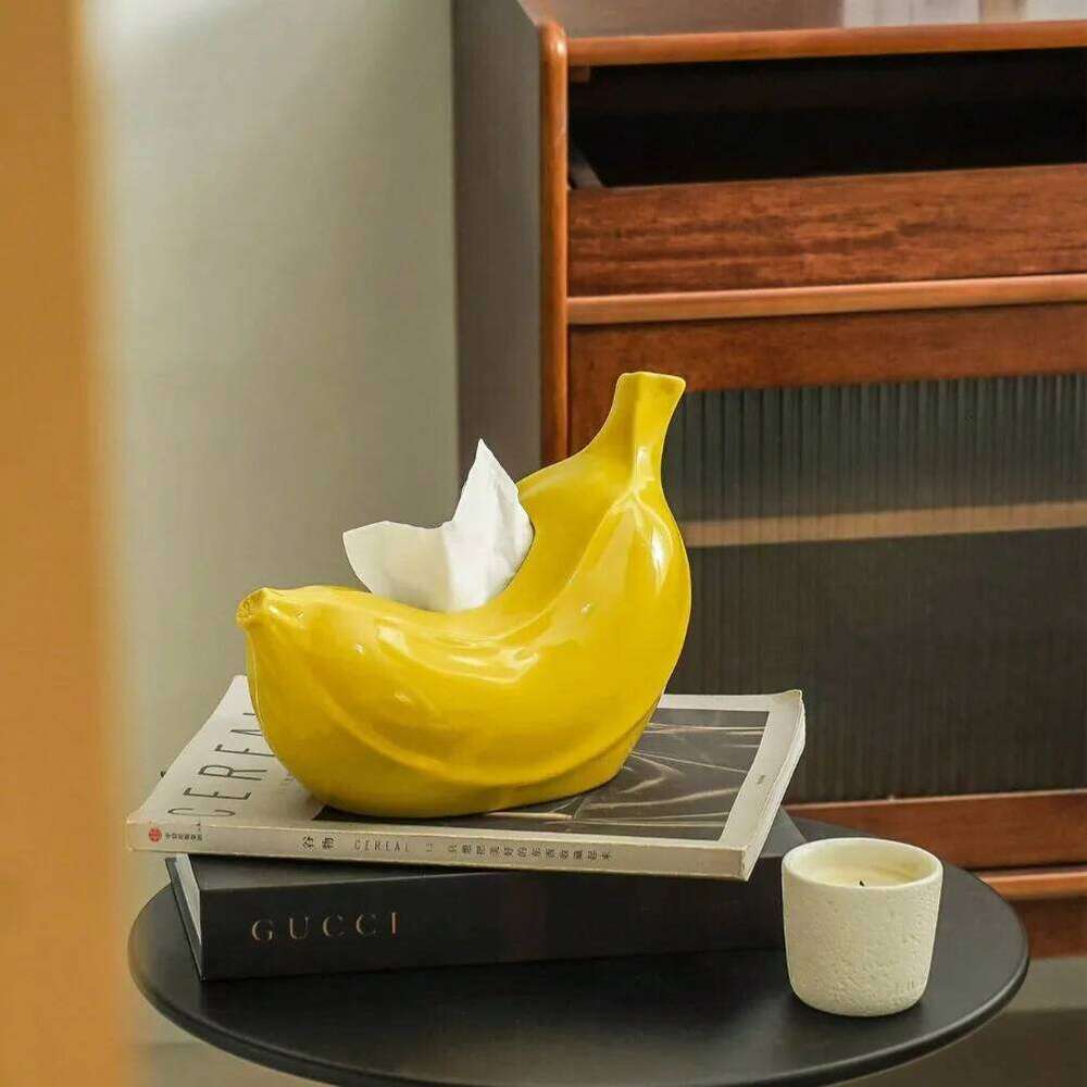 Creative Banana Box Ceramic Tissue Case Living Room Coffee Napkin Holder Dining Table Decoration Bedroom Ornament