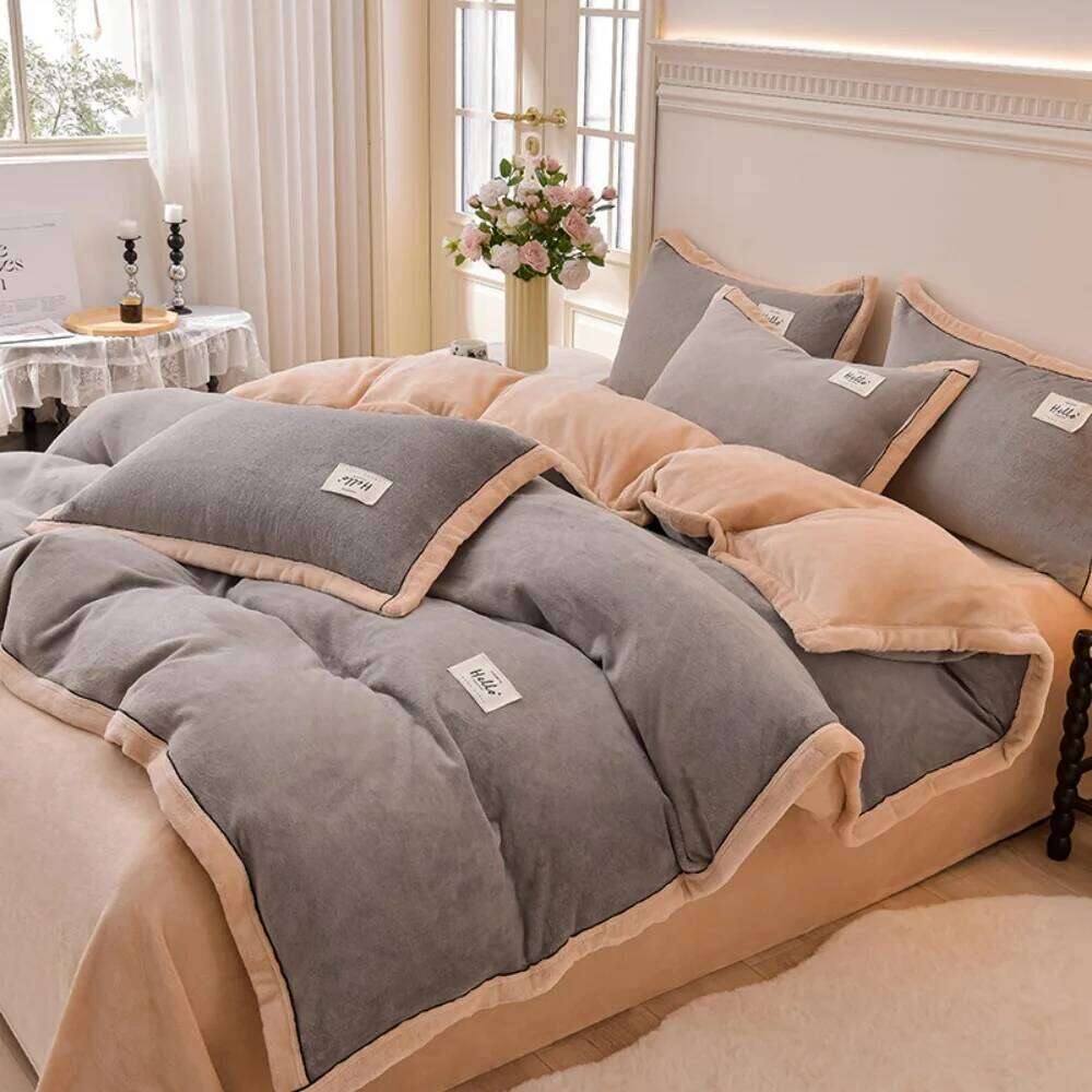 Winter Thickened Milk Velvet Bedding Warm Duvet Bedroom Decor Quilt Cover Bed Sheet Pillowcase Soft Four-Piece Set Y260124
