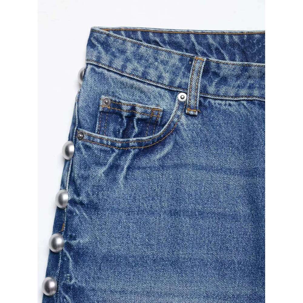 New Fashion Casual High Waist Embroidered Flares Button Fly Full Length Loose Fit Jeans For Women C260126 - view 7