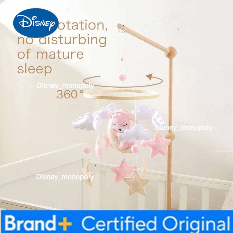 Disney Wooden Baby Rattles Soft Felt Cartoon Bear Toys Hanger Crib Mobile Bed Bell Wood Toy Bracket Kid Gifts H2601261