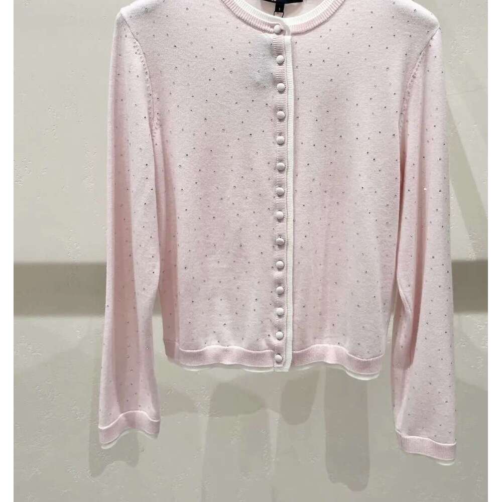 New French elegant and sweet style rhinestone single breasted knitted women's cardigan top for early autumn 2026