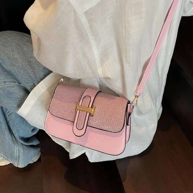 Q1QA Women Lovely Shoulder Simple Small Square Sequins Crossbody PU Leather Dating Trendy Bag XJ260125