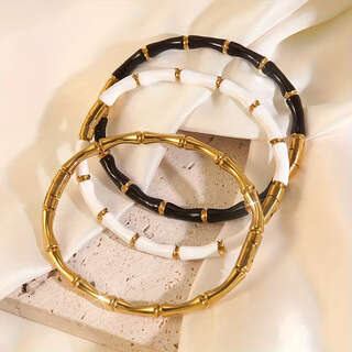 Luxury Jewelry European And American Oil Drop Bamboo Knot Stainless Steel High-end Simple Versatile 18K Gold Plated Bracelet