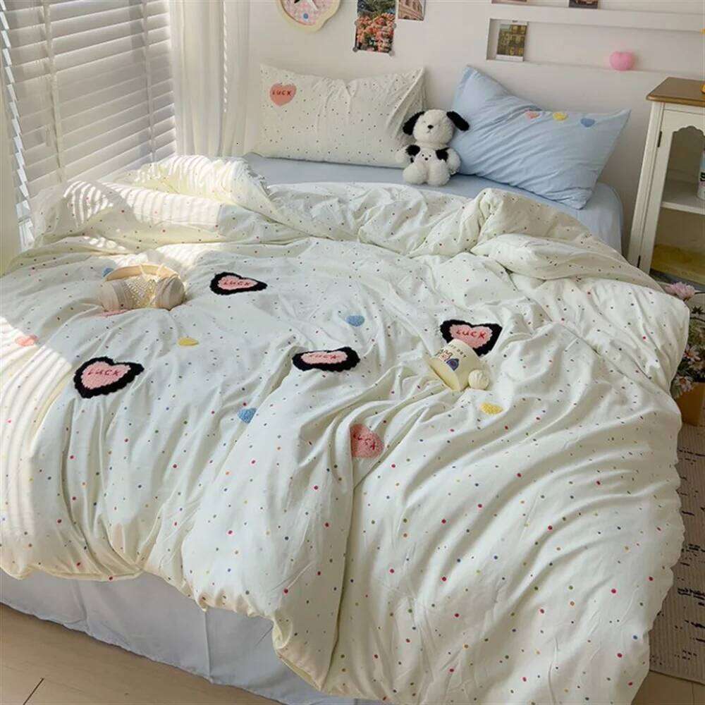 Ins Cartoon Embroidery Quilt Non-Cotton Love Cream Fresh Four-Piece Printing Lovely Korean Sheets 3-Piece Set Y260124