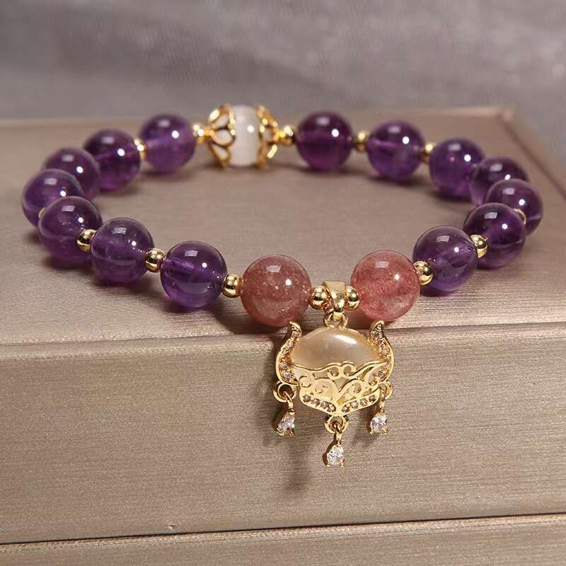 Elegant Natural Amethyst Bracelet Women, Light Luxury Vintage Five-Pointed Flower Pendant Bracelet Gift for Best Friends - view 7