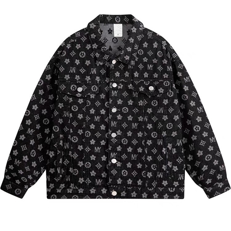 Luxury Brand Designer Clothes Full Print Jacquard Denim Shirt Men Long Sleeve Spring Autumn American Retro Trendy Workwear Trendy Brand Jacket Shirt C