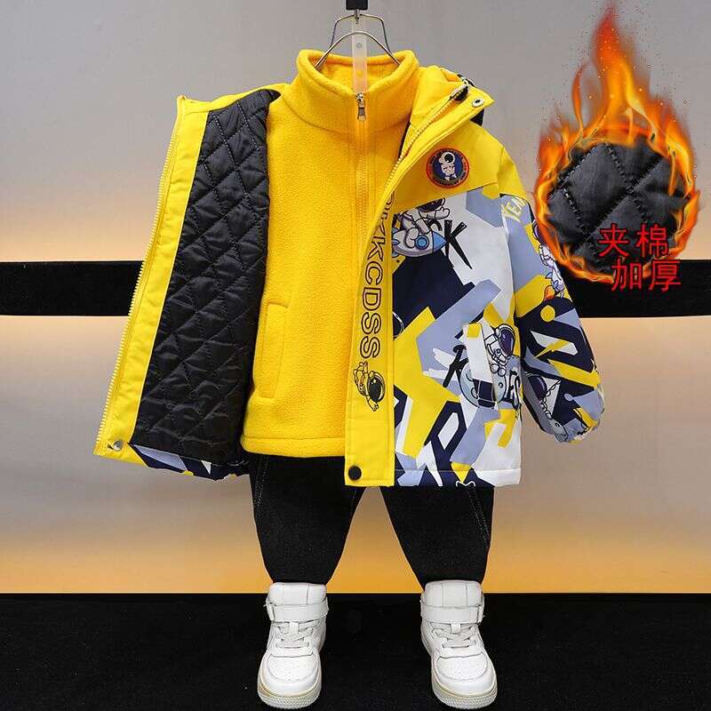 Disney Children's boys' waterproof and stylish fleece jacket for autumn and winter, thick three-in-one coat, 2025 new style, suitable for yo