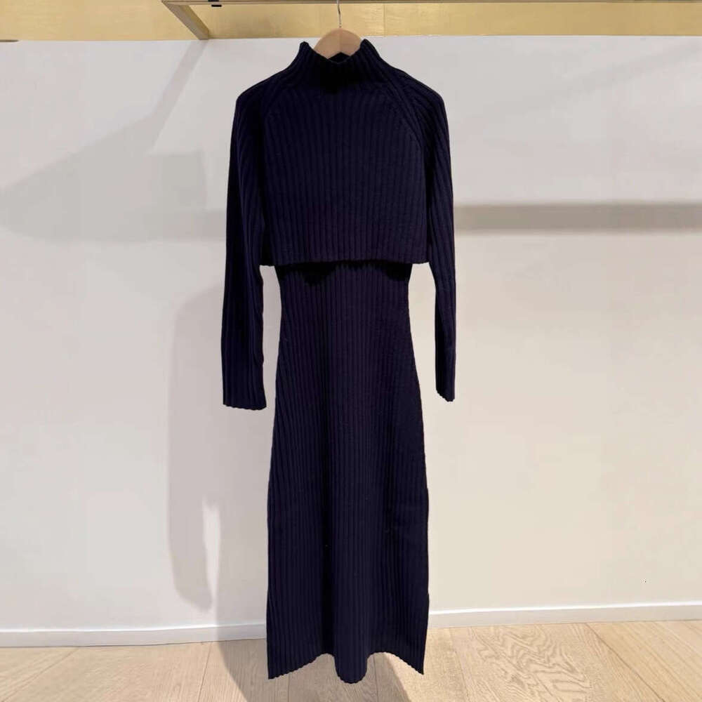 2026 Autumn New Fashionable Multi functional High neck Knitted Sweater V-neck Strap Dress Set