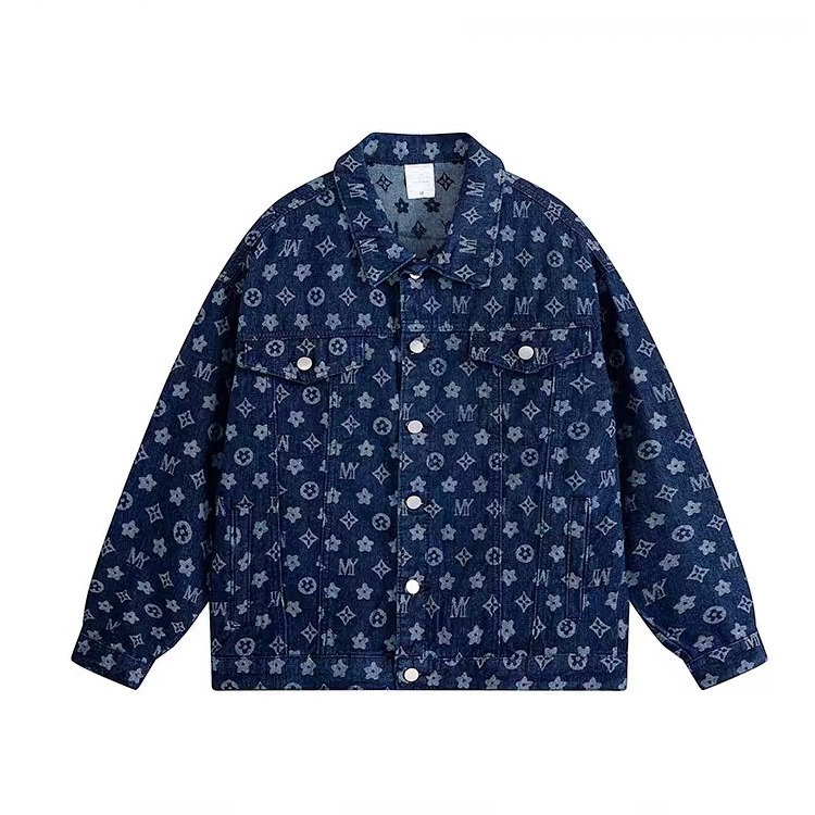 Luxury Brand Designer Clothes Full Print Jacquard Denim Shirt Men Long Sleeve Spring Autumn American Retro Trendy Workwear Trendy Brand Jacket Shirt C