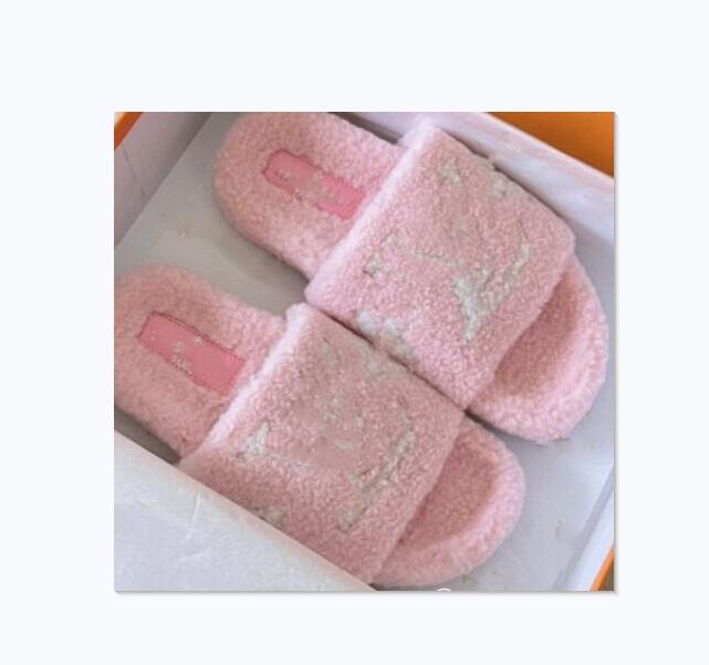 Women plush slippers fluffy cashmere slippers luxury brand Designer shoes warm indoor flip flops fashion anti slip size 35-42 V63