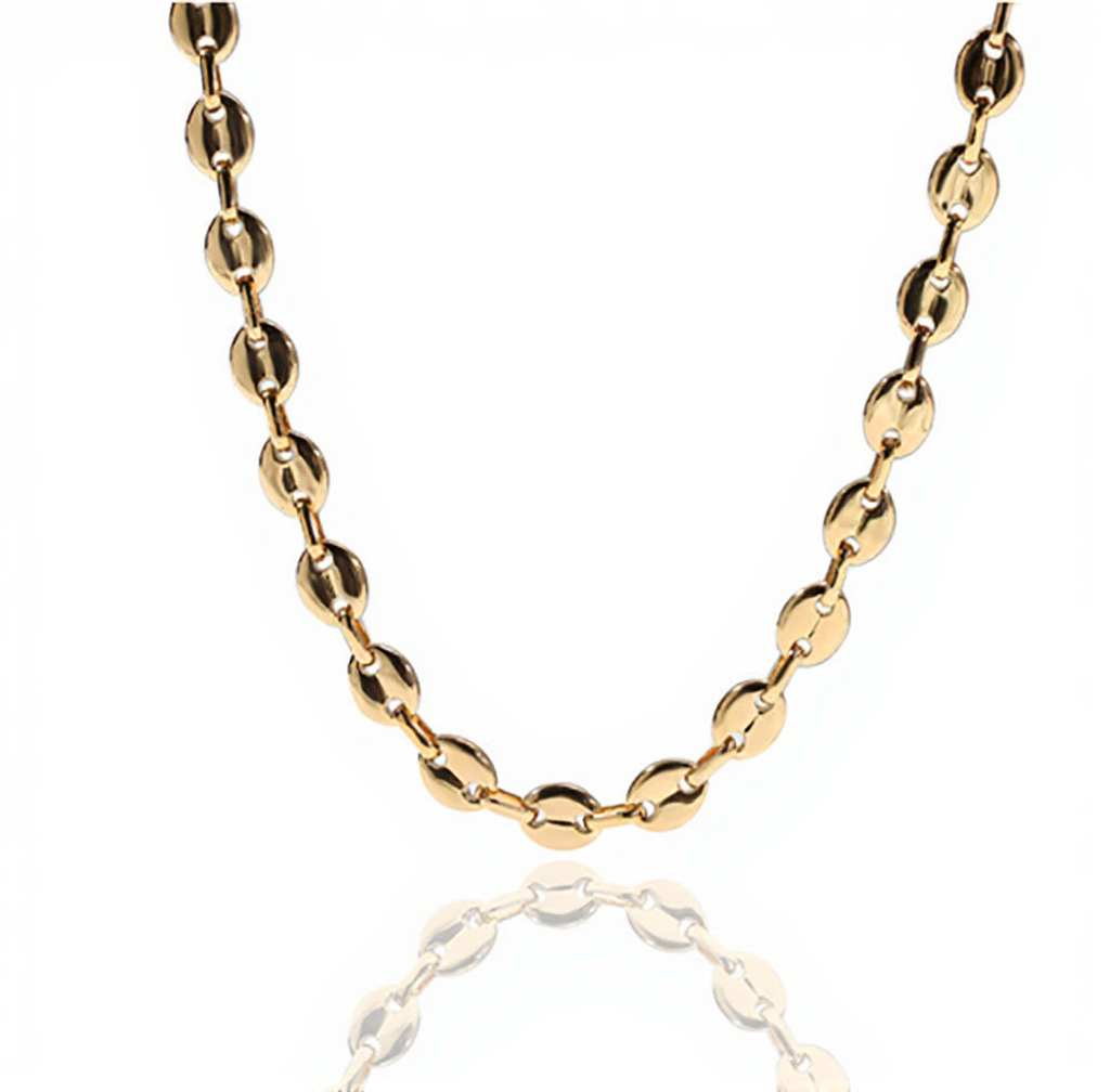Men Woman 8MM 18K Gold Plated Stainless Steel Coffee Bean Oval Necklace Chain Marina Link Chain Bracelet Hip Hop Jewelry
