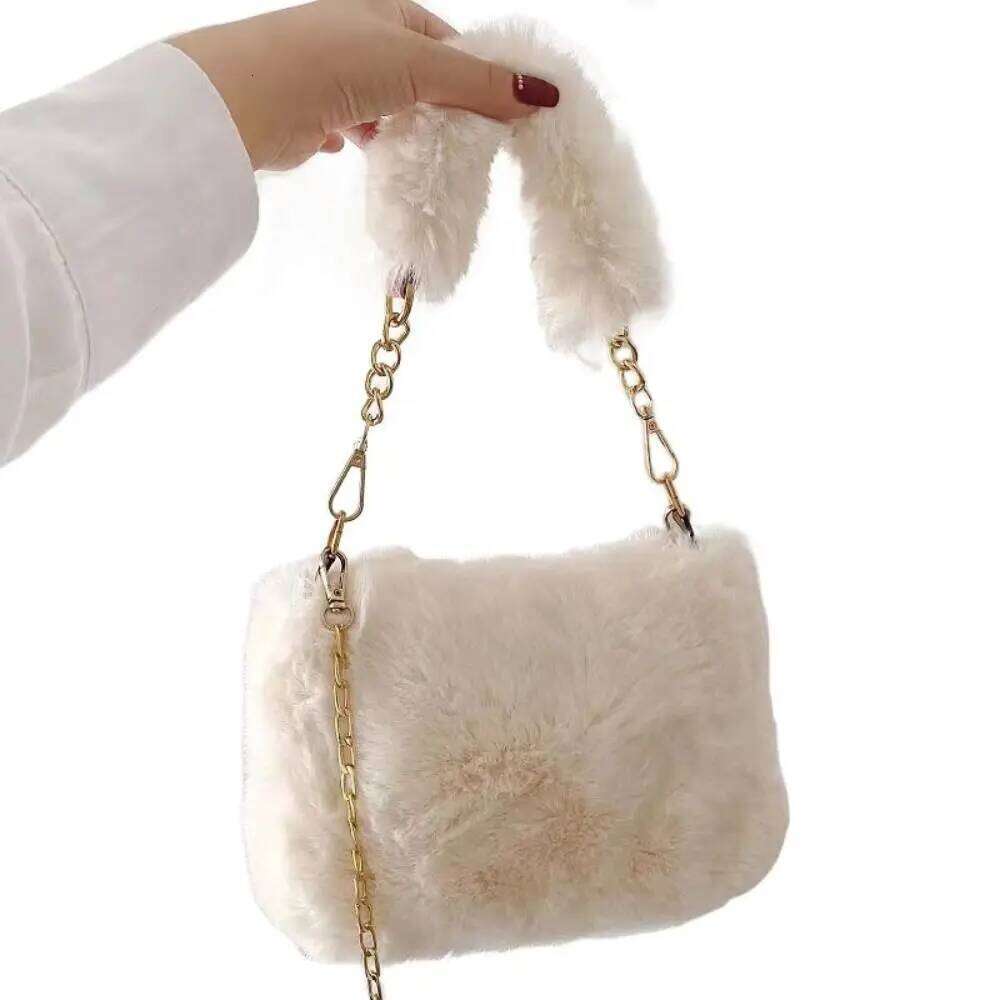 Fashion Soft Fluffy Shoulder Bags Solid Color Chain Strap Underarm Handle Bag Women Accessories XJ260125