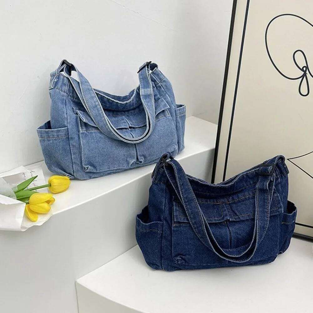 Causal Canvas Denim Messenger Harajuku Multiple Pockets Commuting Shoulder Pouch Blue Large Capacity Underarm Bag Daily XJ260125