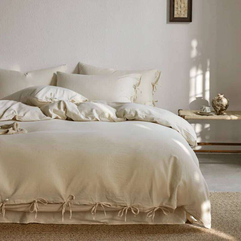 Japanese-style homestay wind and linen four-piece set, pure cotton quilt cover, bed sheet, bedding Y260124